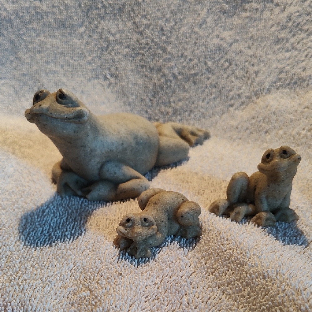 Set of Three Stone Frog Figurines